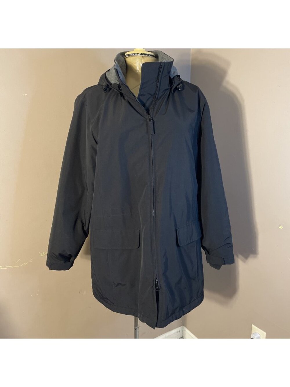 Lands' End Squall Parka Windcheck/Thermacheck Hooded Winter Coat Black Wms Sz L